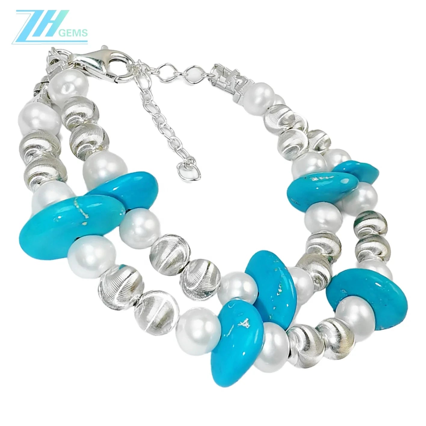 Double Winter Natural Turquoise Bracelet Pearl With S925 Silver Exquisite Bracelet High Jewelry Designer Custom