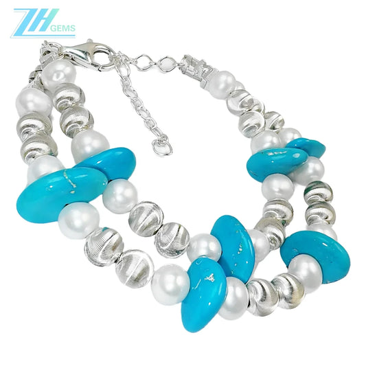 Double Winter Natural Turquoise Bracelet Pearl With S925 Silver Exquisite Bracelet High Jewelry Designer Custom