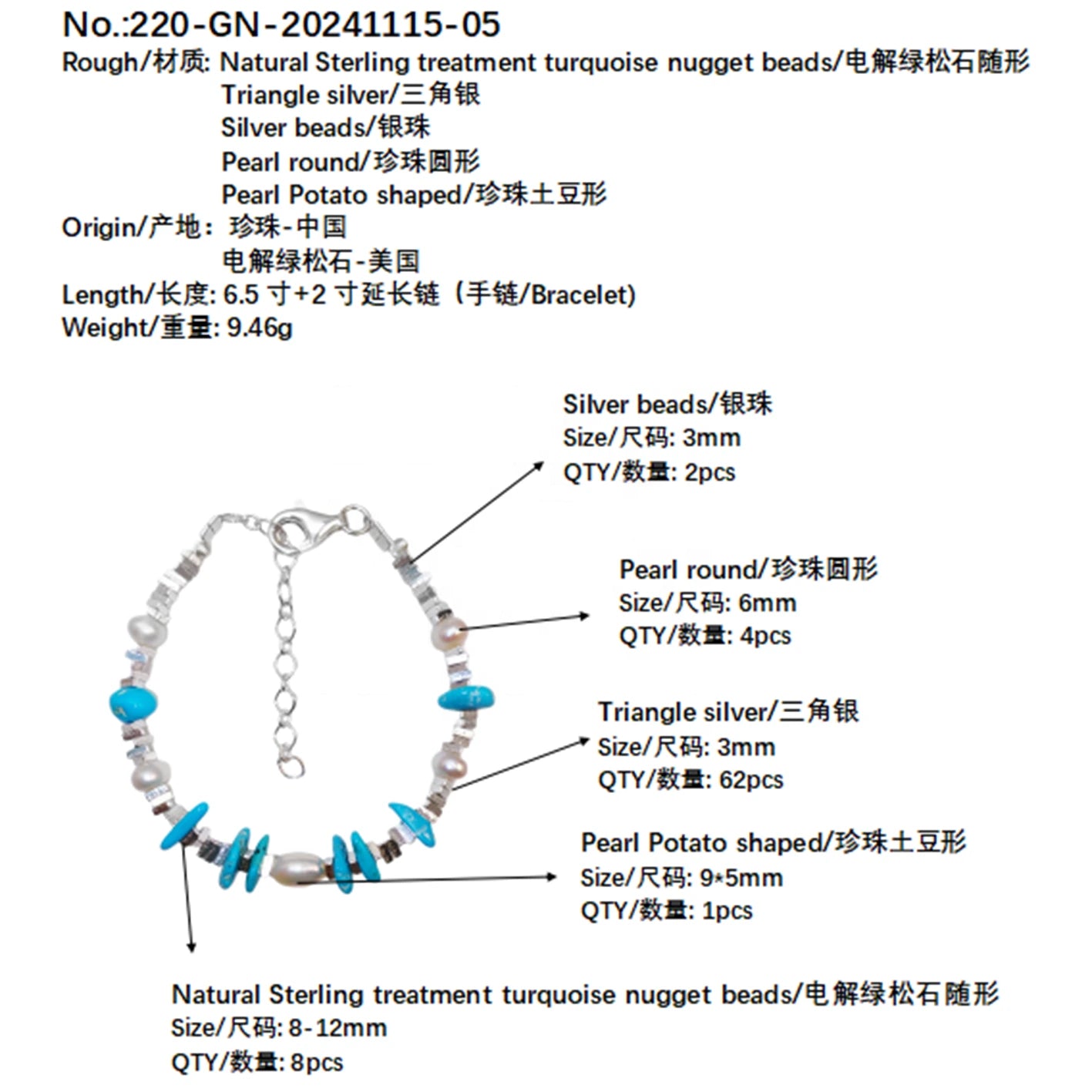 Natural Turquoise Natural Bracelet S925 Silver Women's Jewelry Best-selling Designer Custom Healing Gemstone