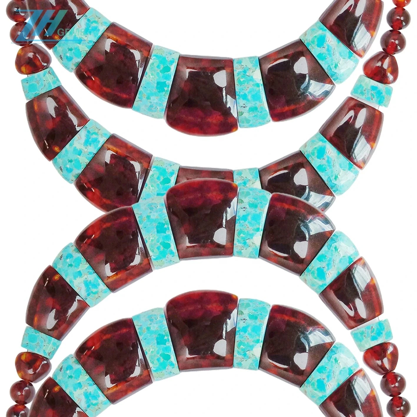 Amber Inset Natural Turquoise Big Necklace 33.3gram 16inch Red Amber Jewelry Many Gemstone Combination For Her