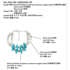 Double Pearl S925 Silver Bracelet Goddess Bracelet Natural Turquoise Christmas Holiday Gifts Hot Sale