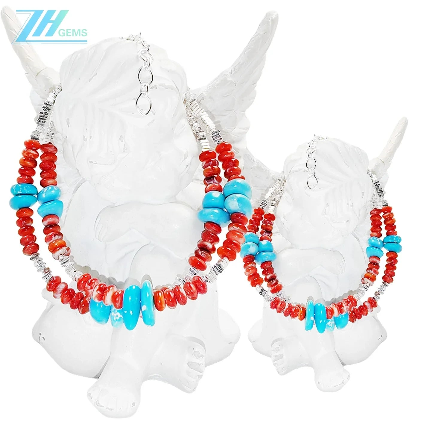 Beautiful Natural Winter Turquoise Women's Bracelet Natural Rare Red Spiny Oyster & Turquoise Beautiful Silver