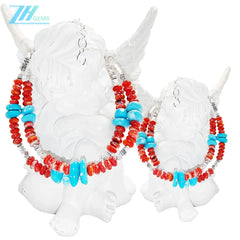 Beautiful Natural Winter Turquoise Women's Bracelet Natural Rare Red Spiny Oyster & Turquoise Beautiful Silver