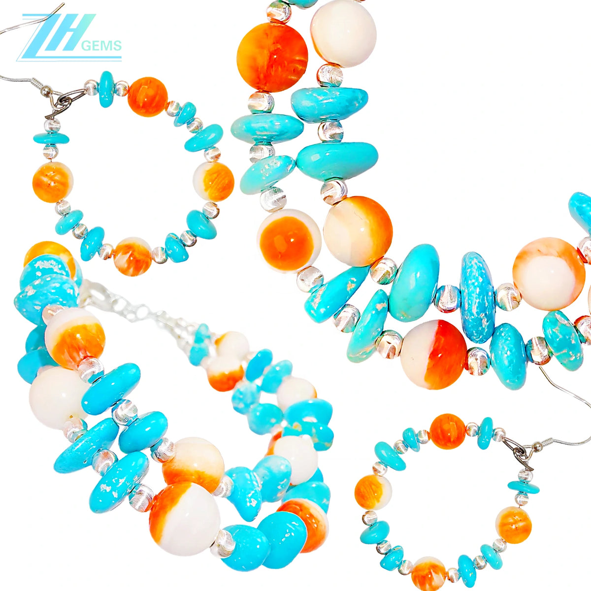 The Set Made Of Sterling Treatment Turquoise Orange Spiny Oyster And S925 Silver Features Double Layer Ingenuity