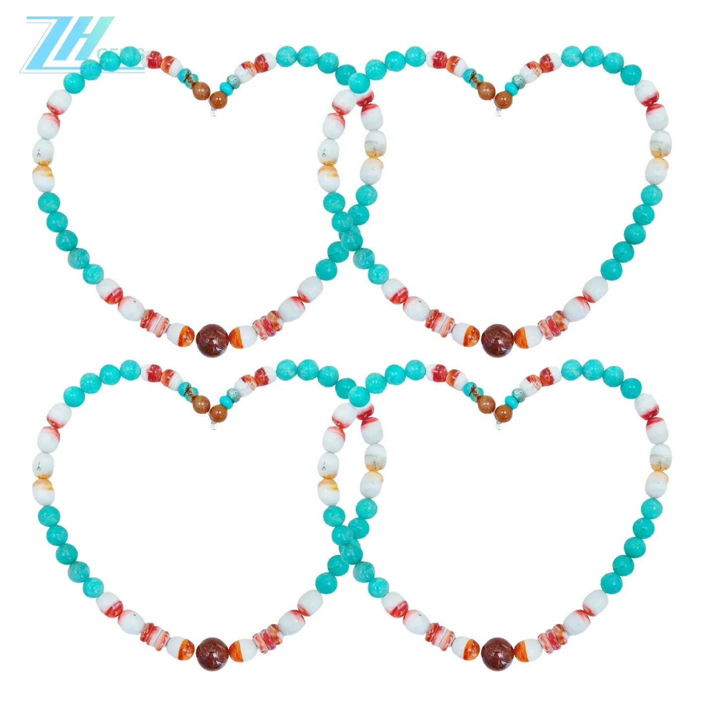 37.7g Natural Turquoise Amazonite Spiny Oyster Color Green Orange Shape Round Barrel Gemstone Necklace Beautiful Jewelry