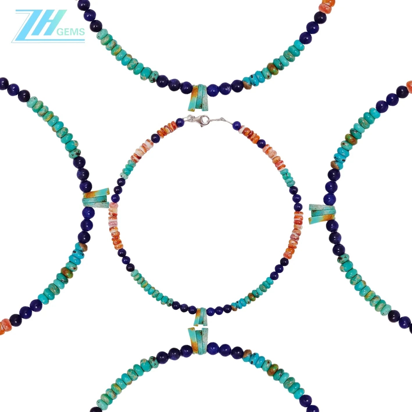 Natural Turquoise Drop And Sodalite With Spiny Oyster Handmade Jewelry Energy Bracelet With Natural Gemstone Beads