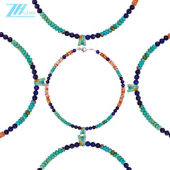 Natural Turquoise Drop And Sodalite With Spiny Oyster Handmade Jewelry Energy Bracelet With Natural Gemstone Beads