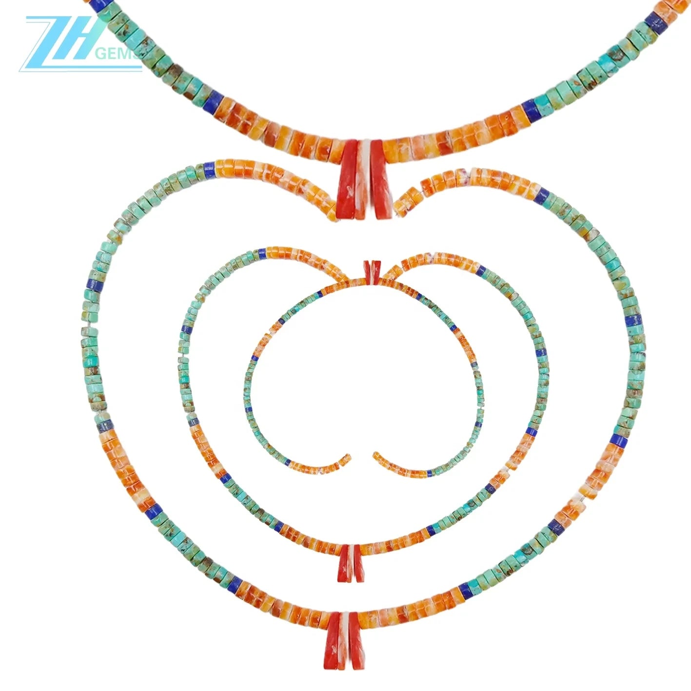 Natural Turquoise Spiny Oyster Lapis Lazuli Beads Necklace Transparency Gemstone 16inch 925 Sterling Silver Chip Statement