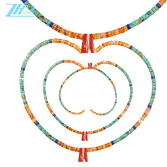 Natural Turquoise Spiny Oyster Lapis Lazuli Beads Necklace Transparency Gemstone 16inch 925 Sterling Silver Chip Statement