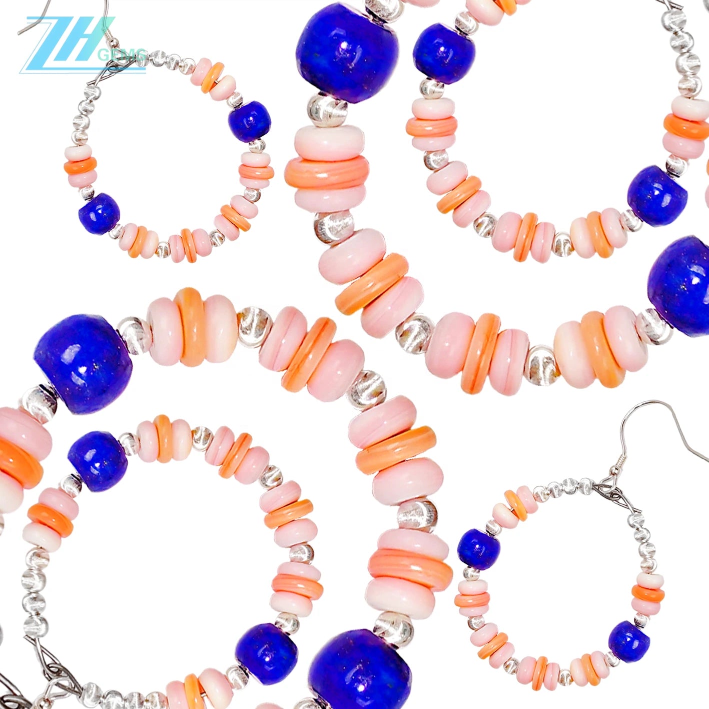 Pink Opal Natural Bead String Earrings With Natural High-quality Lapis Lazuli In The Global Hot Sale Modern And Simple Style