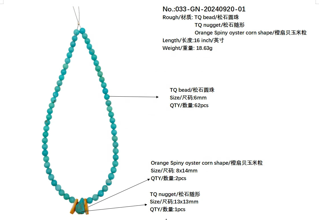 Hot Sale Natural Spiny Oyster Beads Natural Stablish Turquoise Round Beads Free-form Necklace Ladies Jewelry Temperament