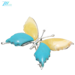 Natural Beeswax Natural Turquoise Butterfly Pendant Brooches Double Wear Large Amber Pendant With Butterfly