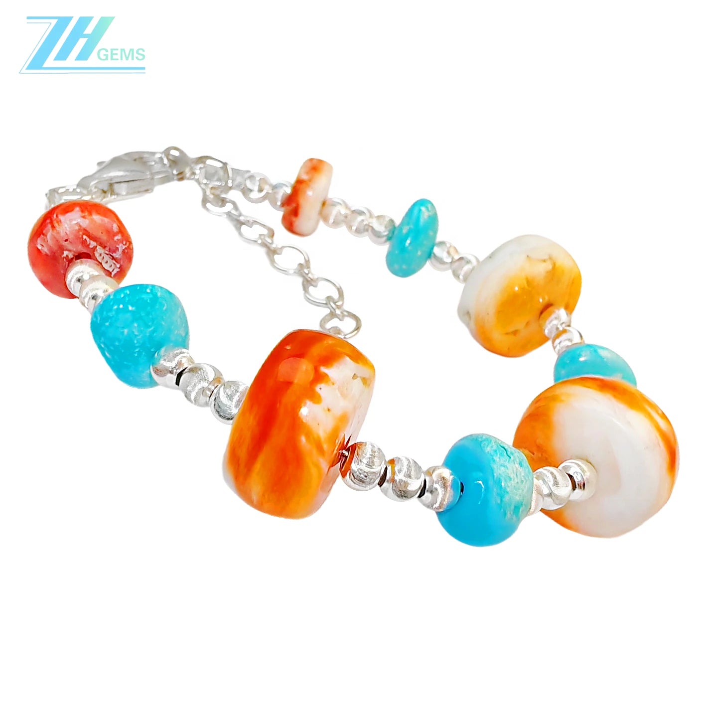 Made Of S925 Silver And Natural Sterling Treatment Turquoise This Bracelet Is Paired With Orange Spiny Oyster