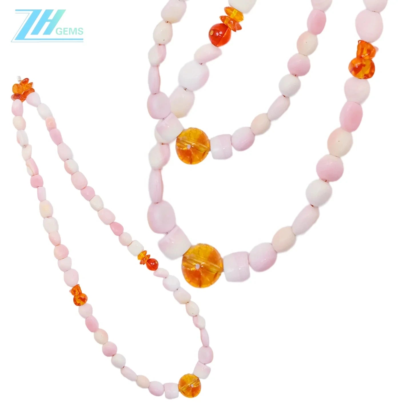 Pink Opal Amber And citrine Shape Free-shape Pink Yellow Orange Color Jewelry As Gift For Her Beautiful Necklace