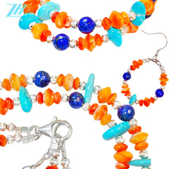 The Set Turquoise Lapis Lazuli Orange Spiny Oyster And S925 Silver Has A Coordinated Double Layer Design It Comprehensively