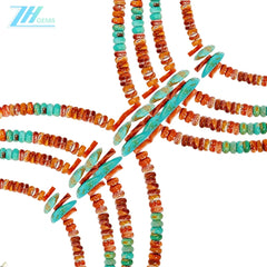 Natural Turquoise Aquamarine Roundle Beads With Milky Orange Spiny Oyster Gemstone Pendant Necklace Full Strand 16inch