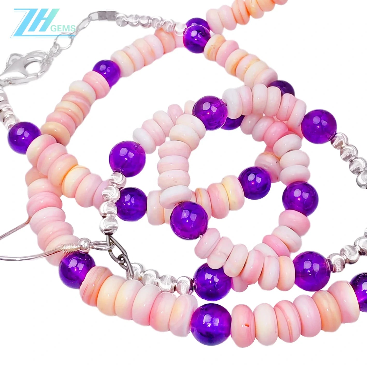 Amethyst & Natural Pink Opal Jewelry Set 3 Piece Set Necklace Bracelet Earring Set The Perfect Combination Of Natural