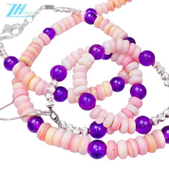 Amethyst & Natural Pink Opal Jewelry Set 3 Piece Set Necklace Bracelet Earring Set The Perfect Combination Of Natural