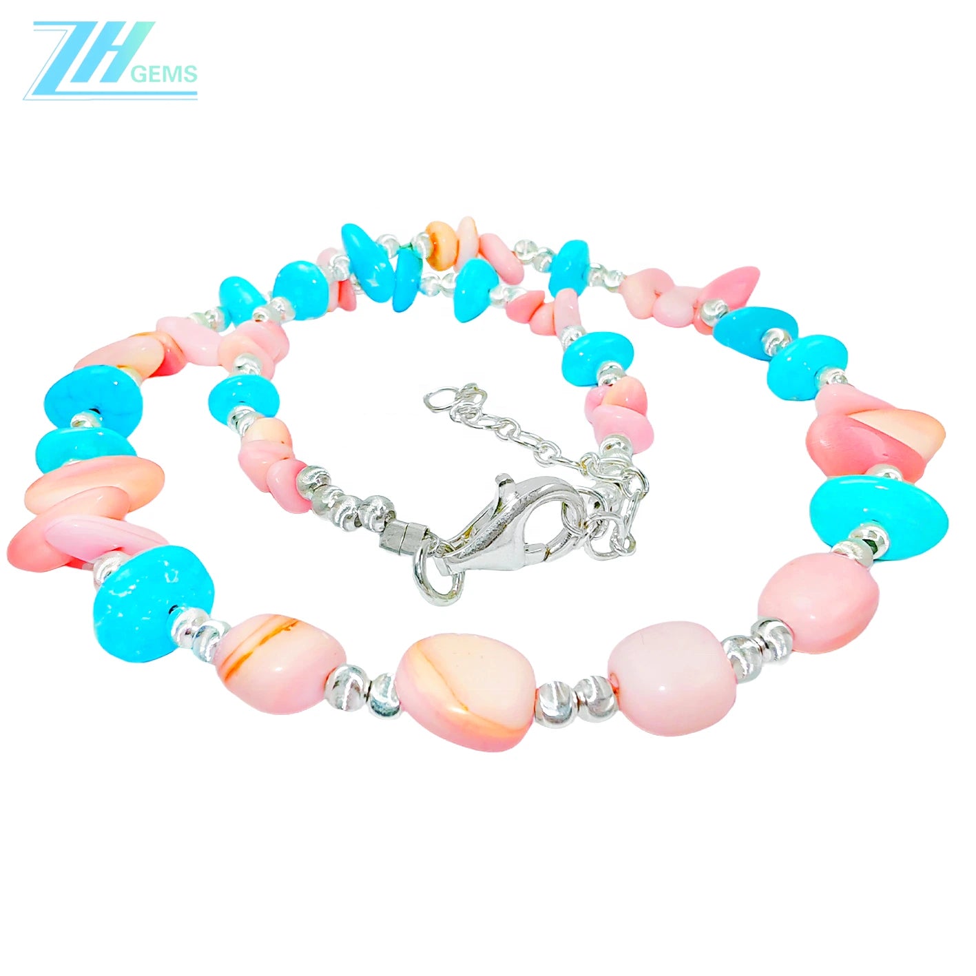 Natural Sterling Treatment Turquoise Necklace With Pink Opal Exuding Charm Paired With A Dazzling S925 Silver Unique Design