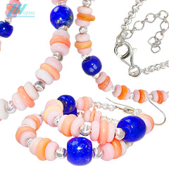 Jewelry Set Pink Opal And Natural Lapis Lazuli Three-piece Set Necklace Earrings Bracelet Beaded Jewelry S925 Silver Classic