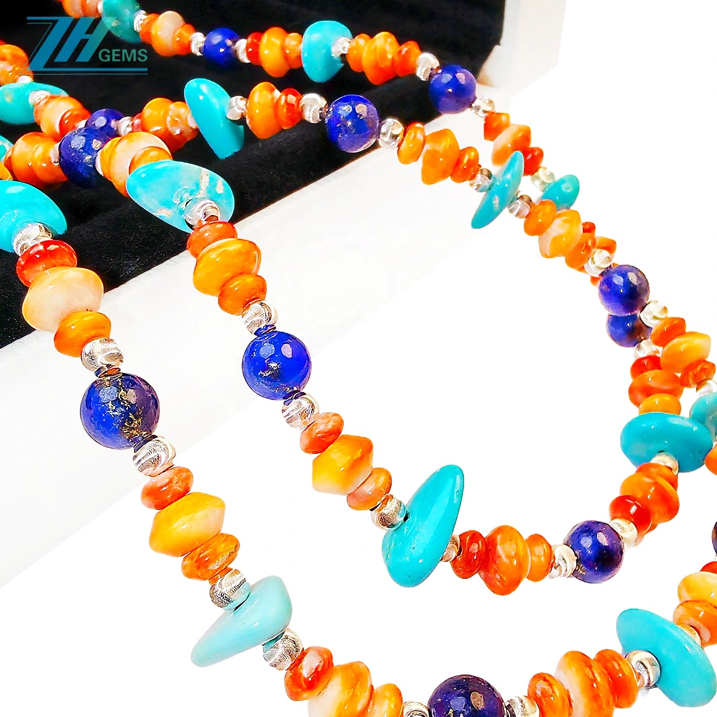 Double Layer Necklace Features Sterling Treatment Turquoise And Lapis Lazuli Strung By S925 Faceted Silver Beads
