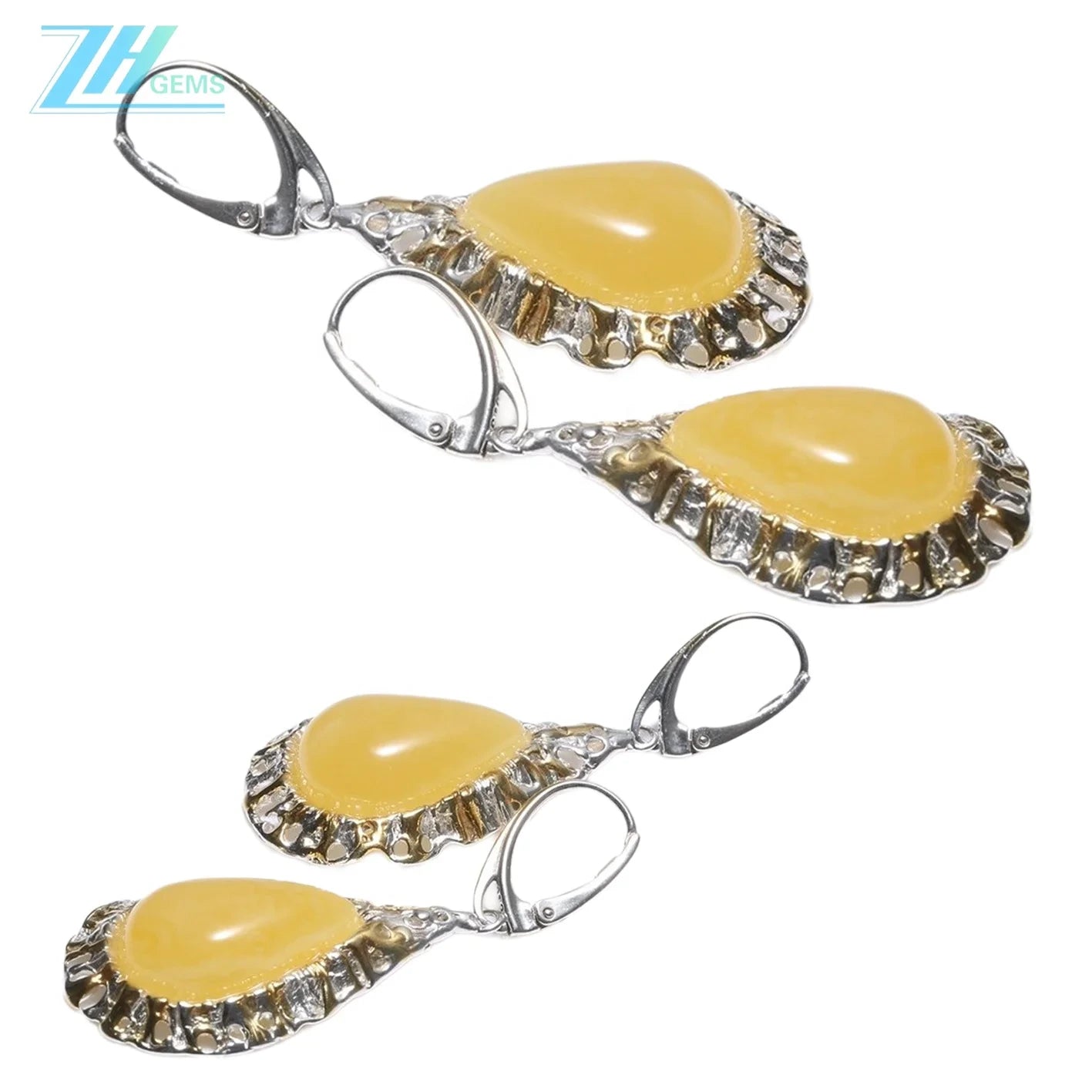 Baltic Amber Earrings Classic Drop Shape Gemstone Elegance Earrings Gift For Wife Girlfriend Sister Mom With Stunning Silver