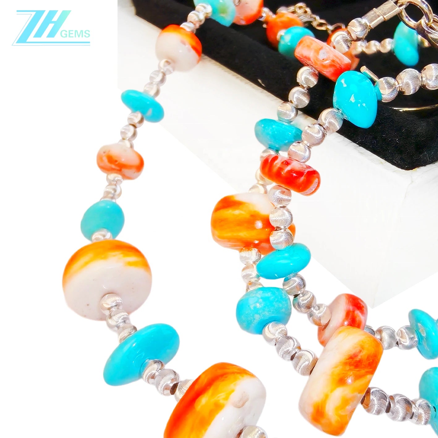 Jewelry Set Is Made Of Sterling Treatment Turquoise Orange Spiny Oyster And S925 Silver With A Unified Style It Fully Shows