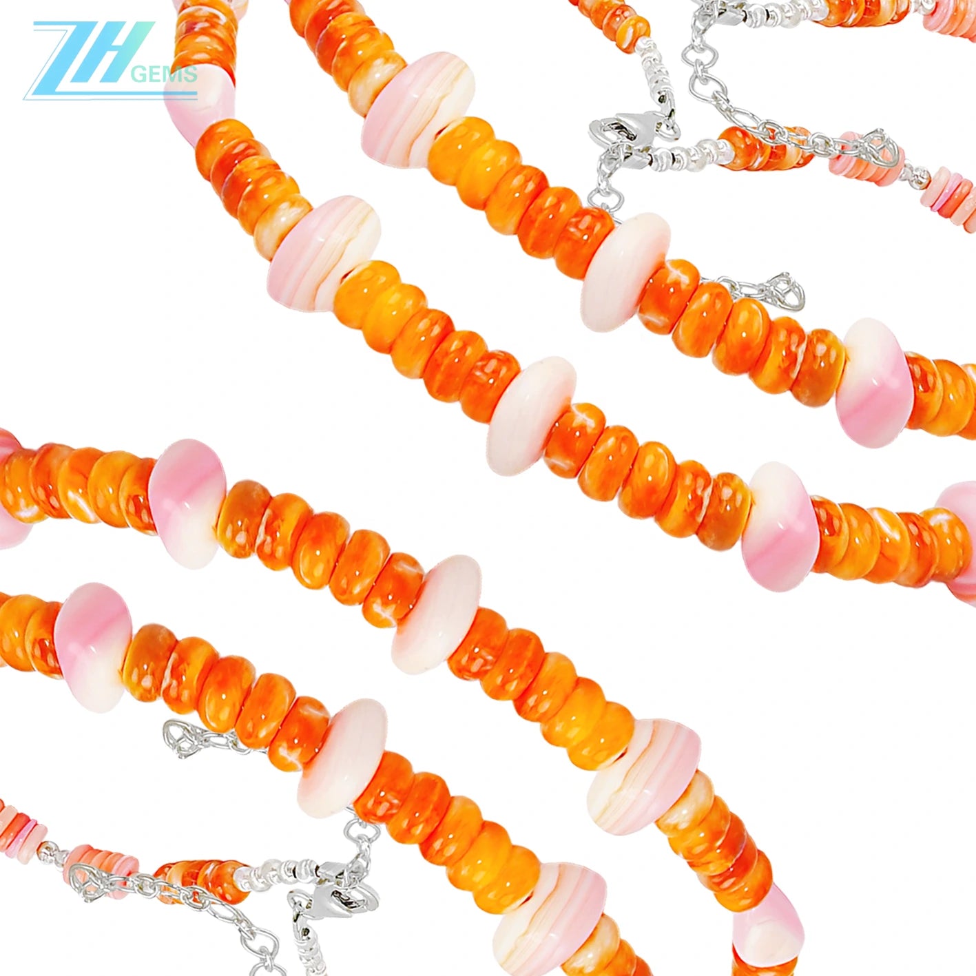 This Stunning Necklace Strings Bright Orange Spiny Oyster With S925 Silver Beads Creating Rich Layers And Easily Lighting Up