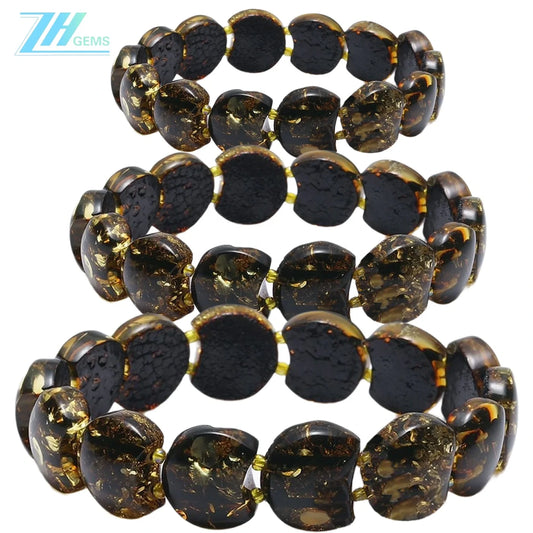 Black And Amber Beaded Bracelet Baltic Amber Bracelet 925 Sterling Silver Gemstone Bracelet Handmade Crystal