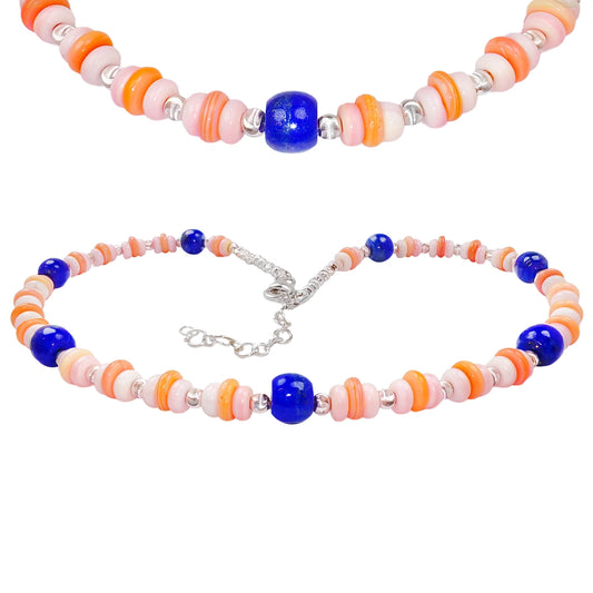 Naturalpink Opal Natural High Quality Lapis Lazuli Beaded Necklace Powder Blue Classic Color S925 Silver Classic