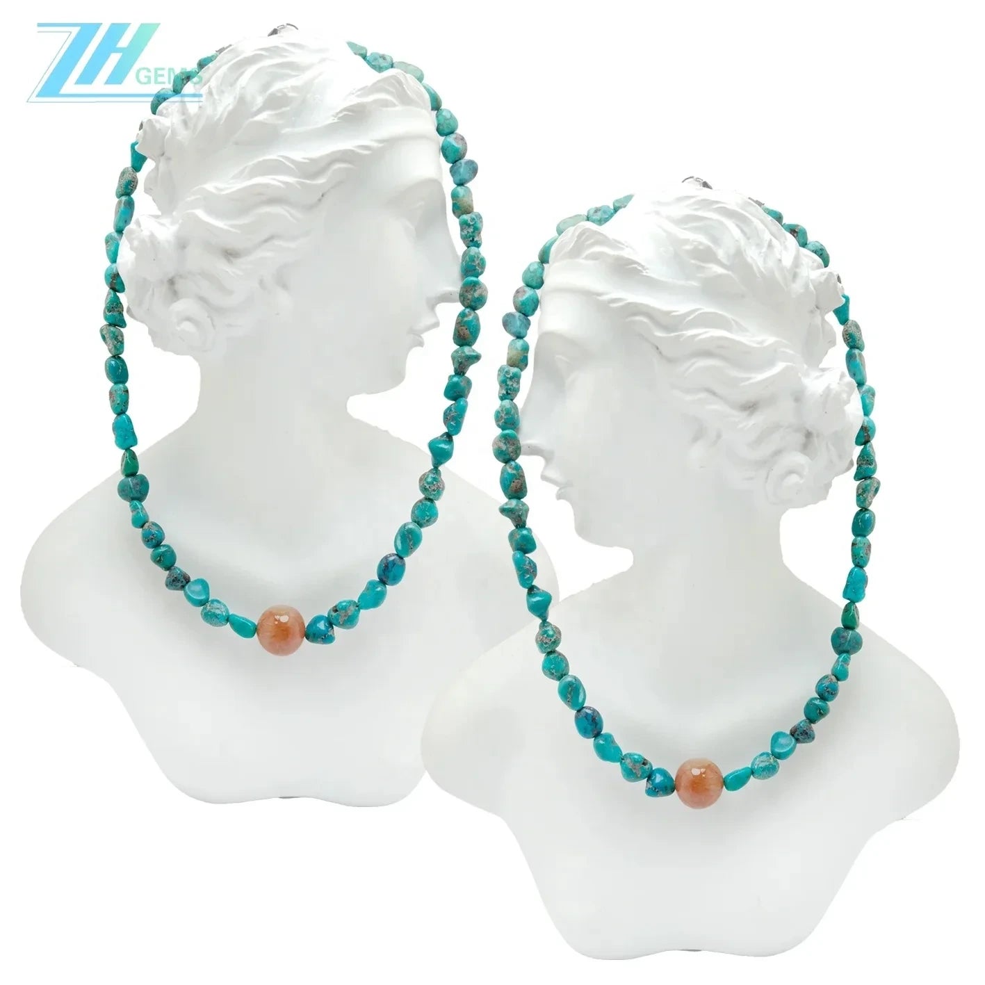 Natural Stablish Free-form Turquoise Natural Copper Rutilated Quartz Crystal Bead Necklace Temperament Female Jewelry Simple