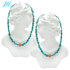 Natural Stablish Free-form Turquoise Natural Copper Rutilated Quartz Crystal Bead Necklace Temperament Female Jewelry Simple