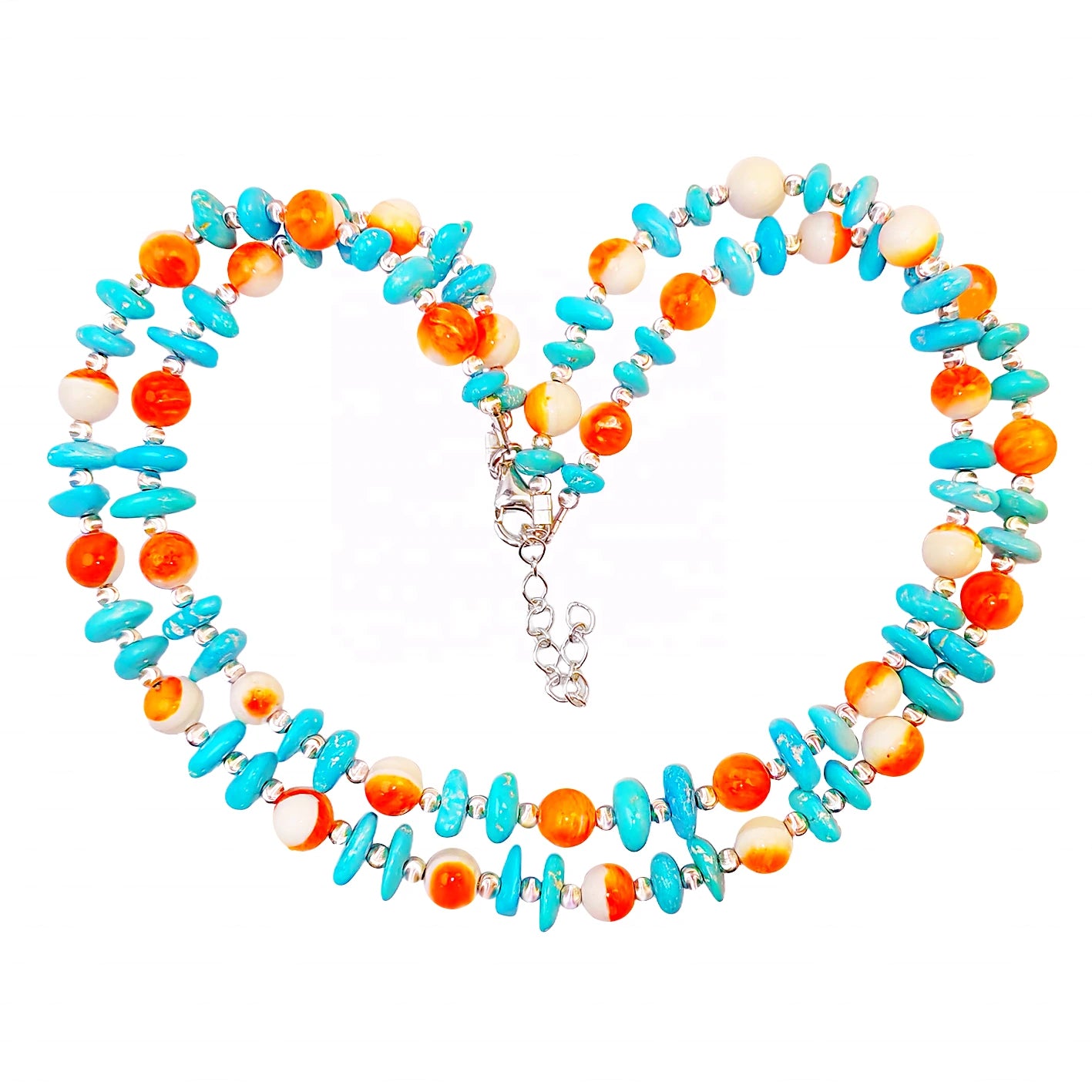 S925 Silver Weaves Sterling Treatment Turquoise And Orange Spiny Oyster Beads The Double Layer Design Like A Lively Poem