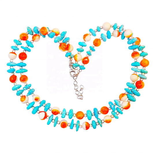 S925 Silver Weaves Sterling Treatment Turquoise And Orange Spiny Oyster Beads The Double Layer Design Like A Lively Poem
