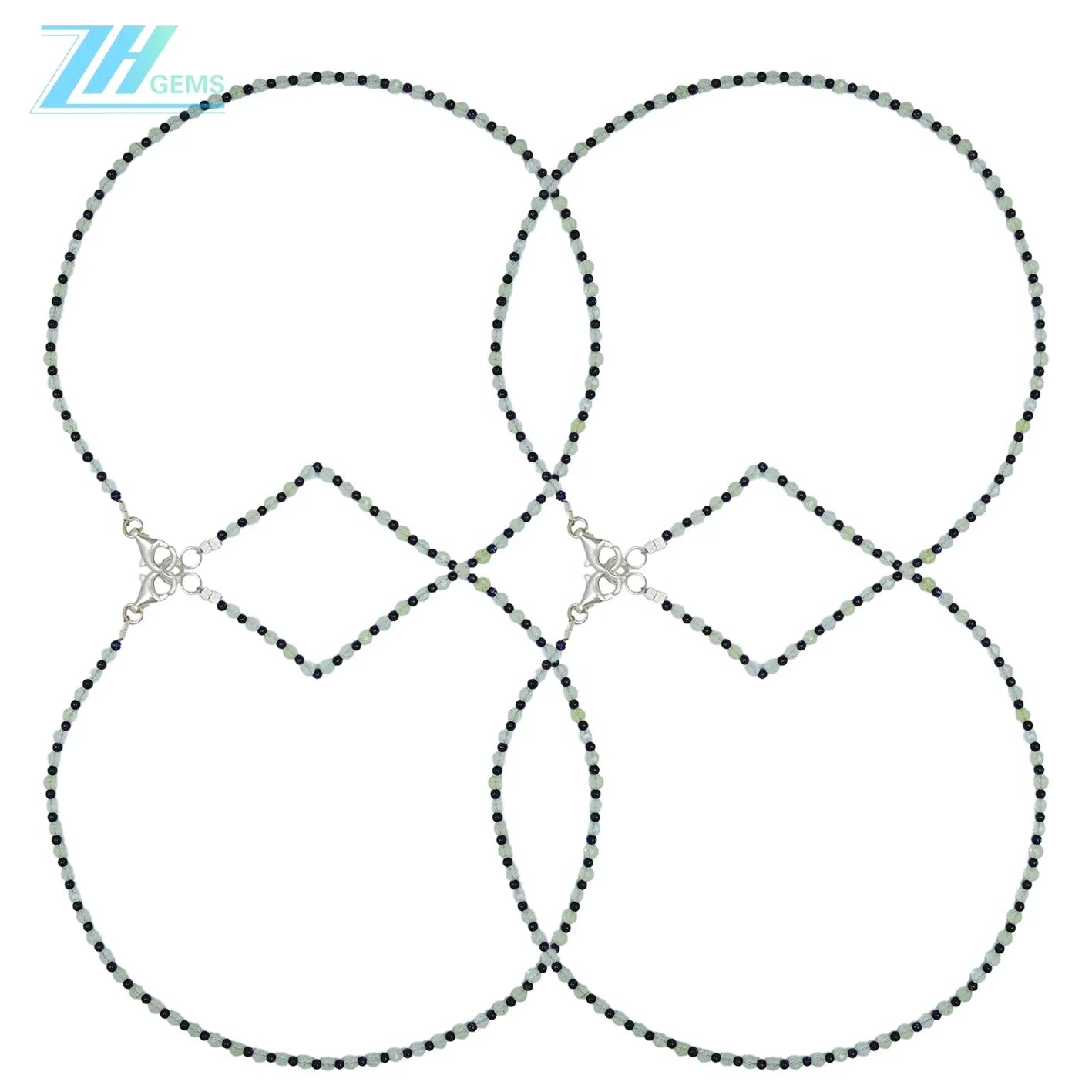 Prehnite Agate Black Beaded Necklace Transparency Gemstone 16inch 6g 925 Sterling Silver Chip Statement Necklace Gift For Her