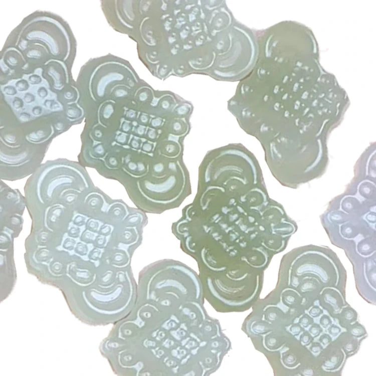 Chinese Knot Pendant Link White Green Carved Natural Nephrite Stone