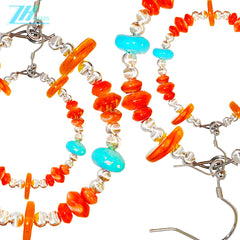 Natural Orange Spiny Oyster Amber And Natural Turquoise Form Gemstone Earrings They Are Small And Delicate Adding A Touch