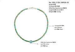 Natural Stablish Turquoise Haixi Natural Aquamarine Round Necklace Versatile Fashion Jewelry Women