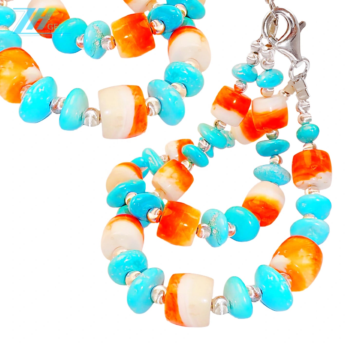 Made Of S925 Silver And Natural Sterling Treatment Turquoise This Double Layer Bracelet Is Paired With Orange Spiny Oyster