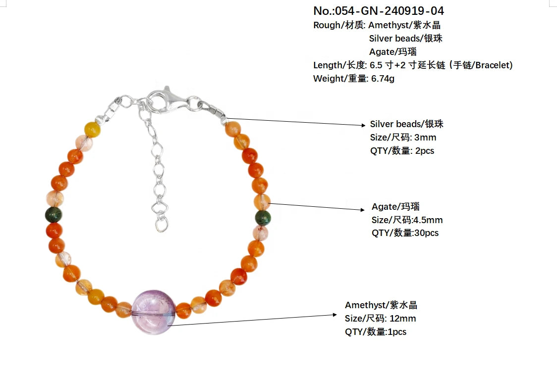 Amethyst Colored Agate Bracelet Fashion Modern Simple Style Fashion Jewelry Women's Jewelry