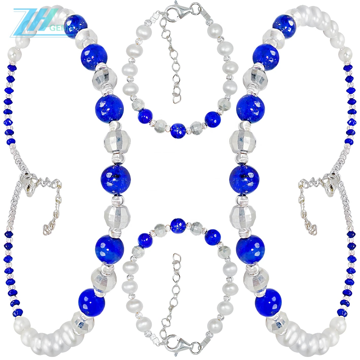 Jewelry Three-piece Set Natural Lapis Lazuli Beads Pearls Perfect Combination Bracelets Necklaces Earring Jewelry Handmade