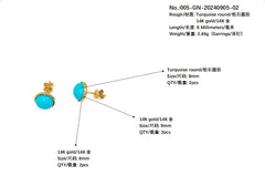 14k Gold Natural Sterling Turquoise Earrings Sleeping Beauty Mine Exquisite Jewelry Female Earrings Round Cab Beauty