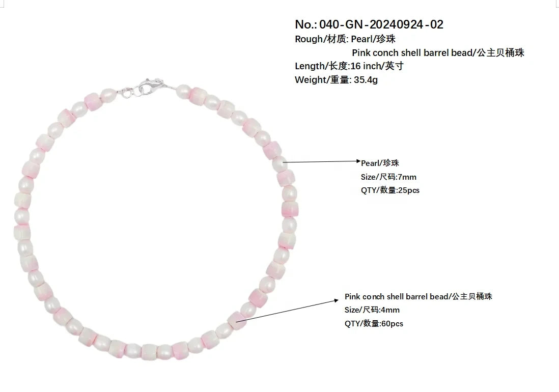 Natural Pearls Natural Pink Opal Drum Shape Necklace Jewelry Temperament Women's Design Pearl Necklace