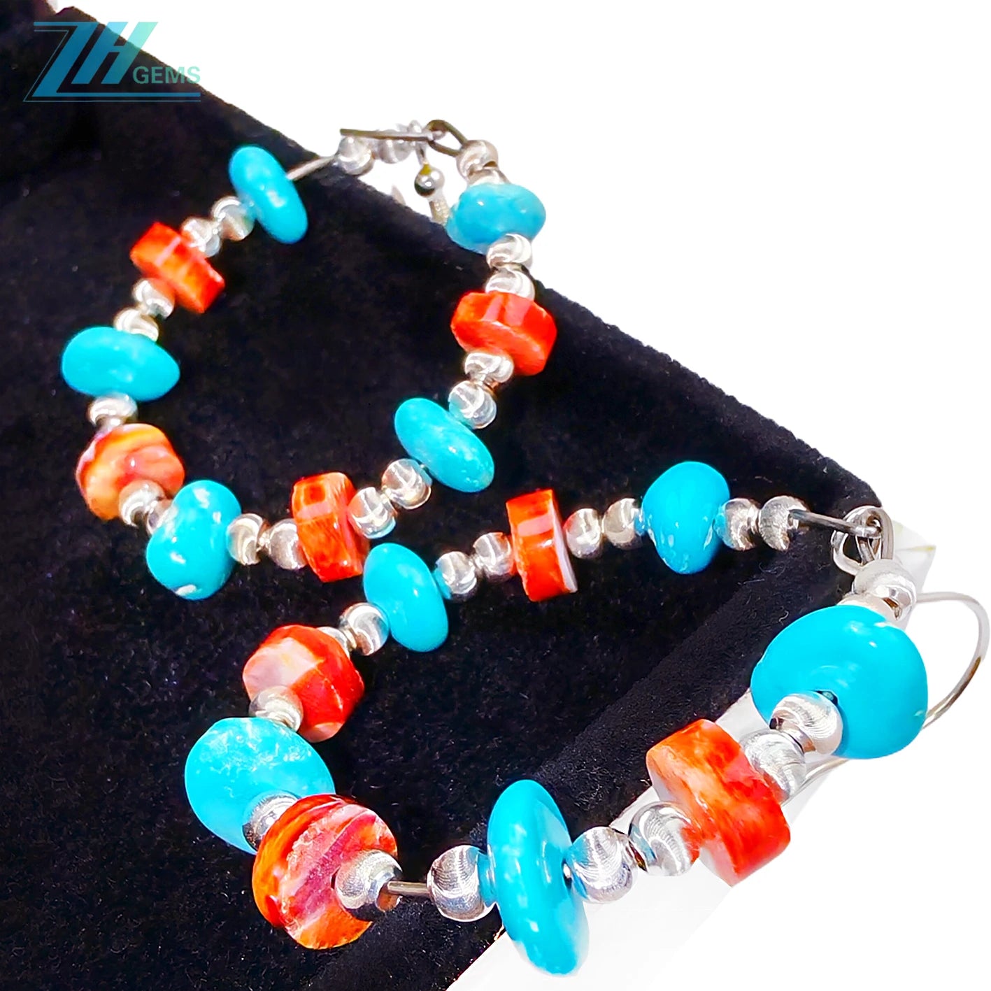 Natural Red Spiny Oyster Amber And Natural Turquoise Form Gemstone Earrings They Sway Vividly Adding A Gorgeous