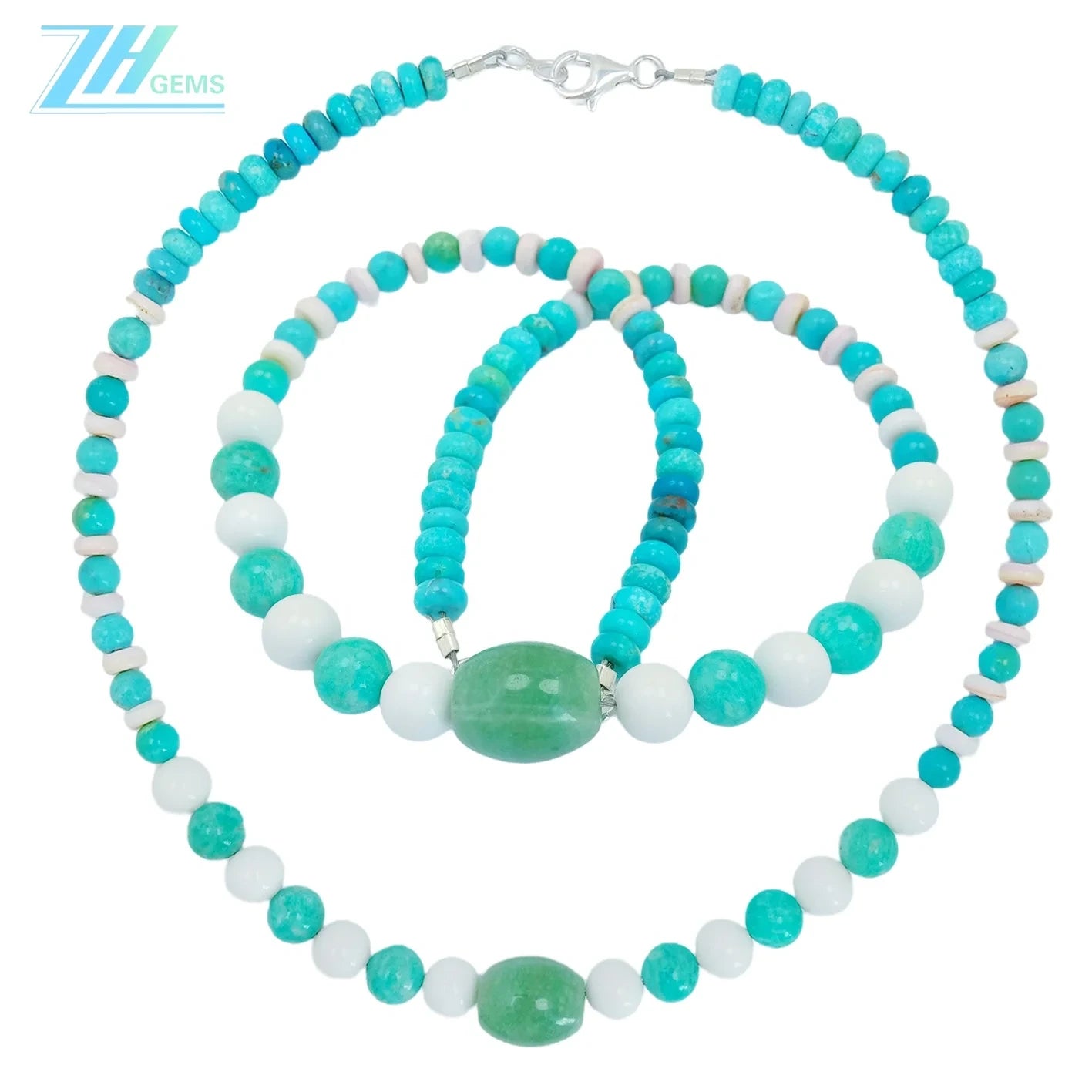 Natural Turquoise Amazonite Tridacna Aventurine Roundle Round Beads Gemstone Combination Jewelry Size 16inch Weight27.6g