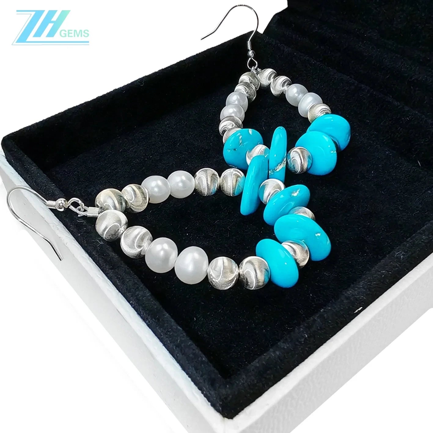 Winter Earrings Turquoise Holiday Gift S925 Silver And Natural Pearl Turquoise Beautiful Goddess Jewelry Natural Earrings
