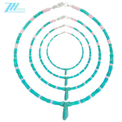 Natural Turquoise And Pink Opal Green Pink Color Roundle With Bamboo Shape Handmade Necklace Simple Atmosphere Jewelry For Gift