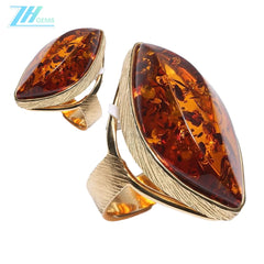Amber Ring Gemstone Huge Sgemstone Red Color Beautiful Jewelry Handmade Designer Exquisite Ring