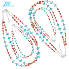 Natural Red Spiny Oyster & Turquoise Premium Women's Double Necklace With Delicate S925 Silver & Natural