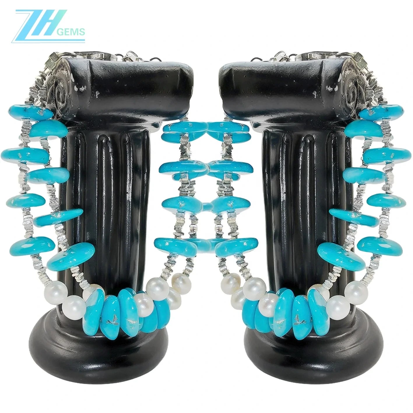 Goddess's Double Layer Natural Turquoise Bracelet For Women Delicate Natural Pearl & Turquoise Beautiful Silver Jewelry